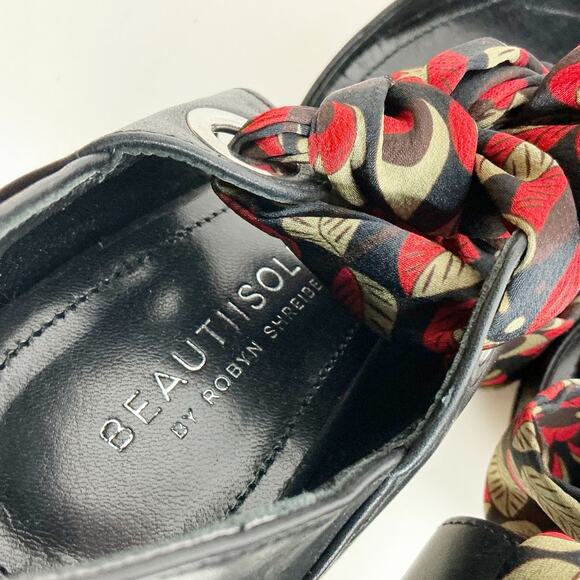 Beautisoles Womens Millie Ribbon Ankle Tie Pump Shoes Black Leather Red 7.5 - Picture 6 of 8